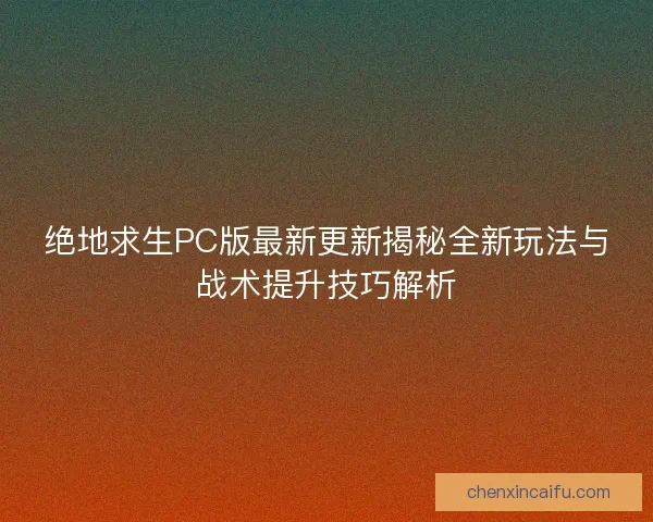 绝地求生PC版最新更新揭秘全新玩法与战术提升技巧解析