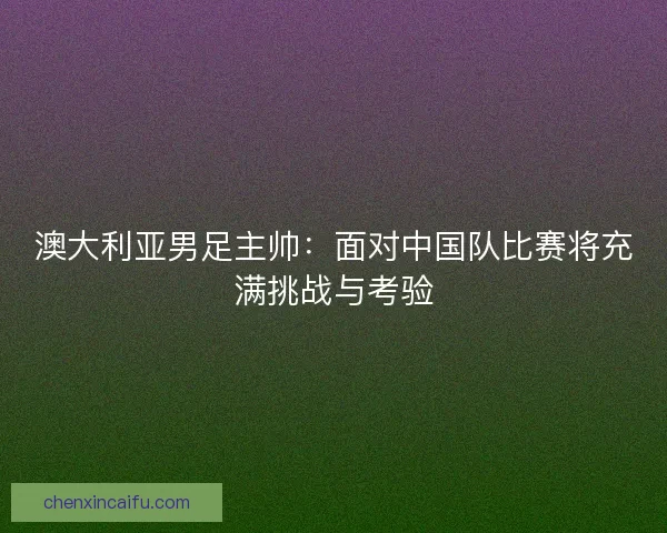 澳大利亚男足主帅：面对中国队比赛将充满挑战与考验