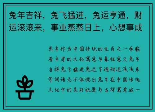 兔年吉祥，兔飞猛进，兔运亨通，财运滚滚来，事业蒸蒸日上，心想事成好运到